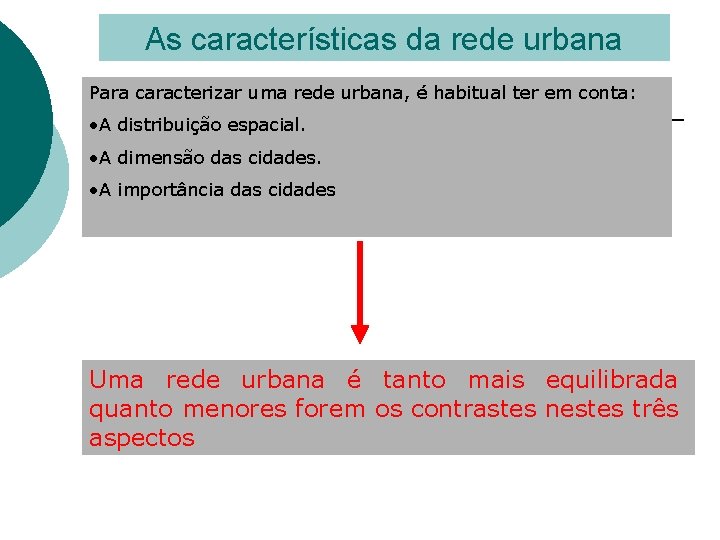 As características da rede urbana Para caracterizar uma rede urbana, é habitual ter em