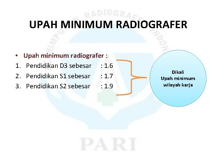 UPAH MINIMUM RADIOGRAFER • 1. 2. 3. Upah minimum radiografer : Pendidikan D 3