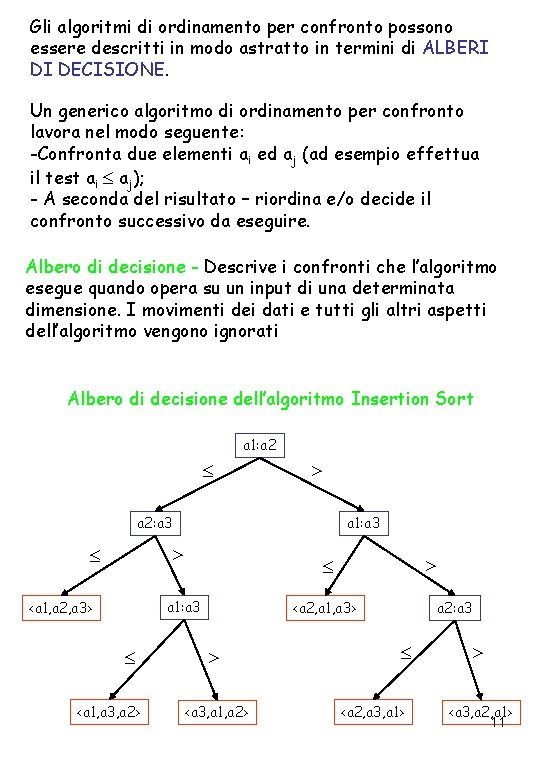 Gli algoritmi di ordinamento per confronto possono essere descritti in modo astratto in termini