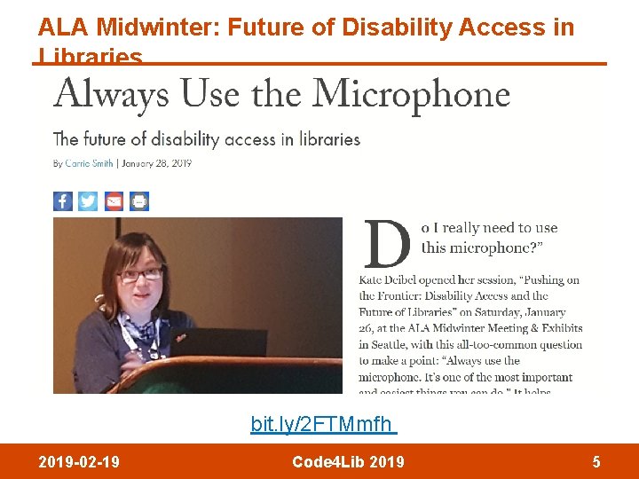 ALA Midwinter: Future of Disability Access in Libraries bit. ly/2 FTMmfh 2019 -02 -19