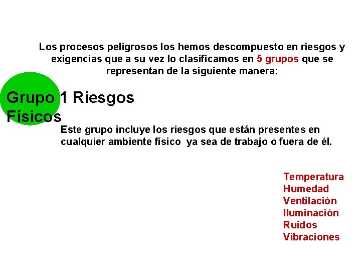 Los procesos peligrosos los hemos descompuesto en riesgos y exigencias que a su Los procesos peligrosos los hemos descompuesto en riesgos y exigencias que a su