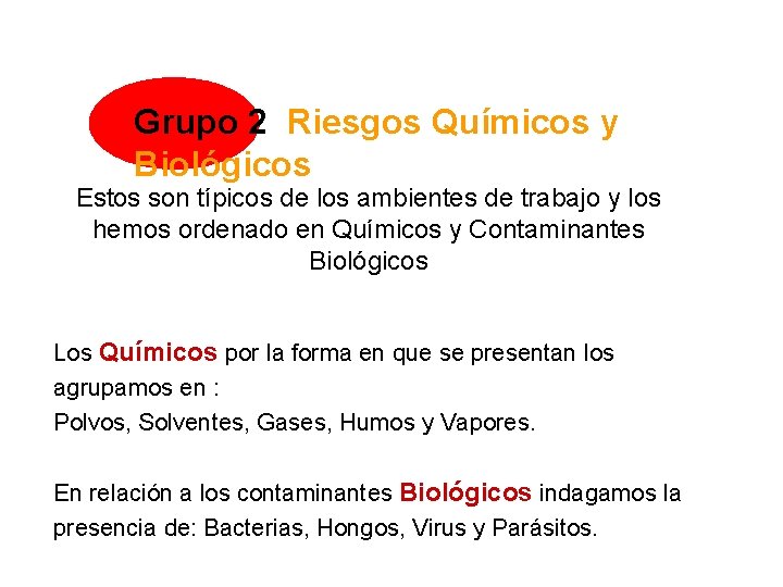 Grupo 2 Riesgos Químicos y Biológicos Estos son típicos de los ambientes de trabajo Grupo 2 Riesgos Químicos y Biológicos Estos son típicos de los ambientes de trabajo
