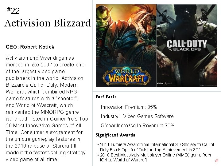 #22 Activision Blizzard CEO: Robert Kotick Activision and Vivendi games merged in late 2007