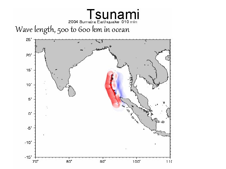 Tsunami Wave length, 500 to 600 km in ocean 
