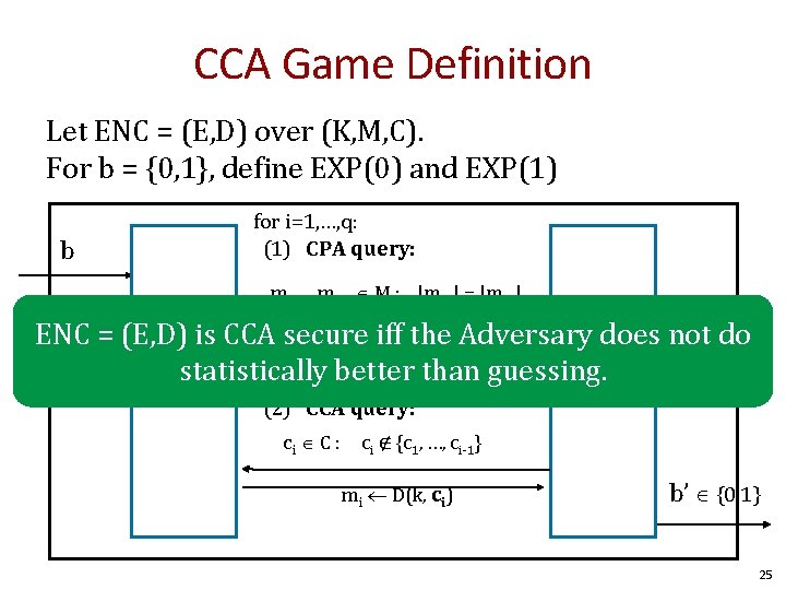 CCA Game Definition Let ENC = (E, D) over (K, M, C). For b