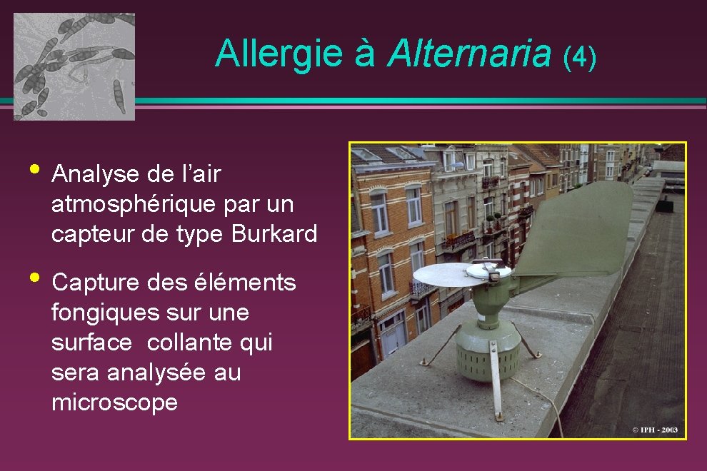  Allergie à Alternaria (4) • Analyse de l’air atmosphérique par un capteur de