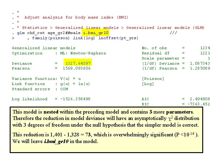 . *. * Adjust analysis for body mass index (BMI). *. * Statistics >