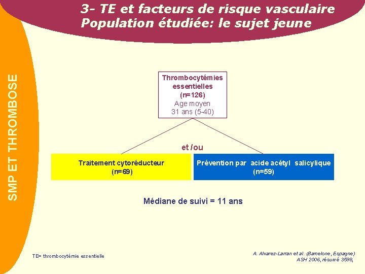 PREVAIL SMP ET THROMBOSE 3 - TE et facteurs de risque vasculaire Population étudiée: