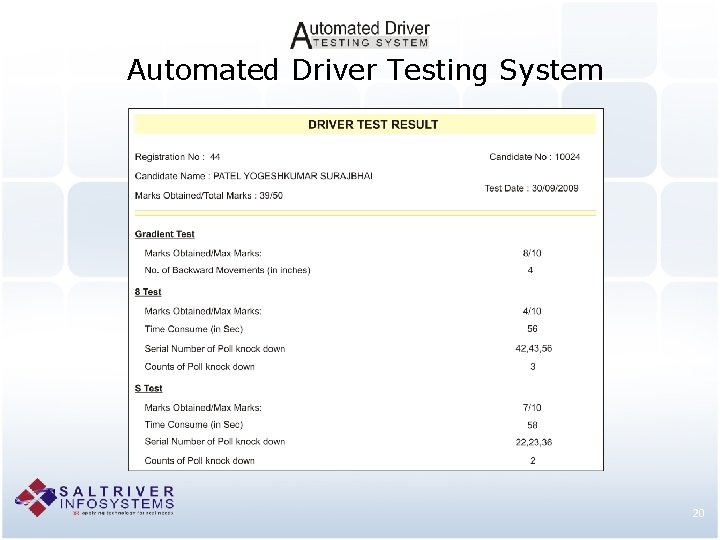 Automated Driver Testing System 20 