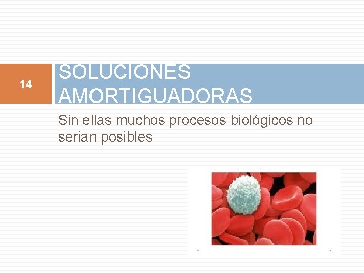 14 SOLUCIONES AMORTIGUADORAS Sin ellas muchos procesos biológicos no serian posibles 