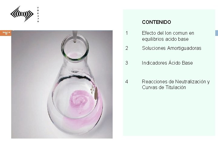 CONTENIDO Slide 2 of 62 1 Efecto del Ion comun en equilibrios acido base