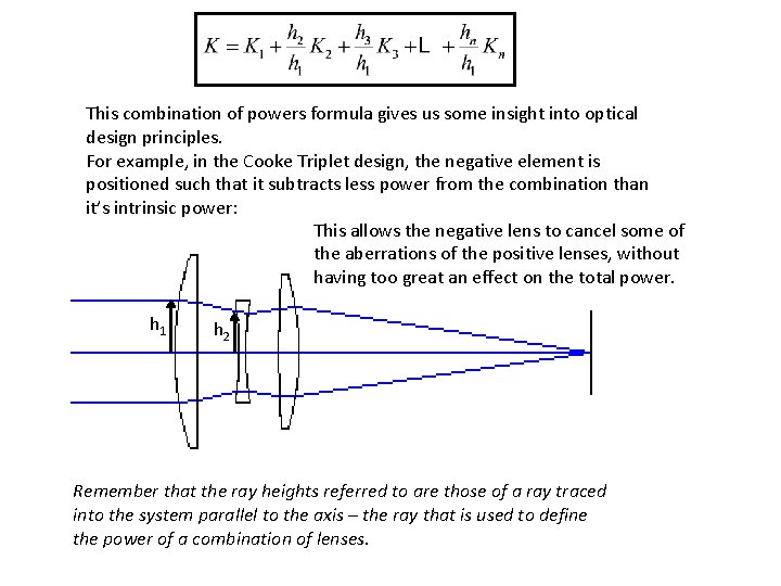 This combination of powers formula gives us some insight into optical design principles. For