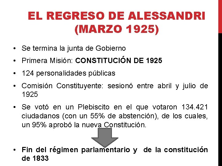 EL REGRESO DE ALESSANDRI (MARZO 1925) • Se termina la junta de Gobierno •