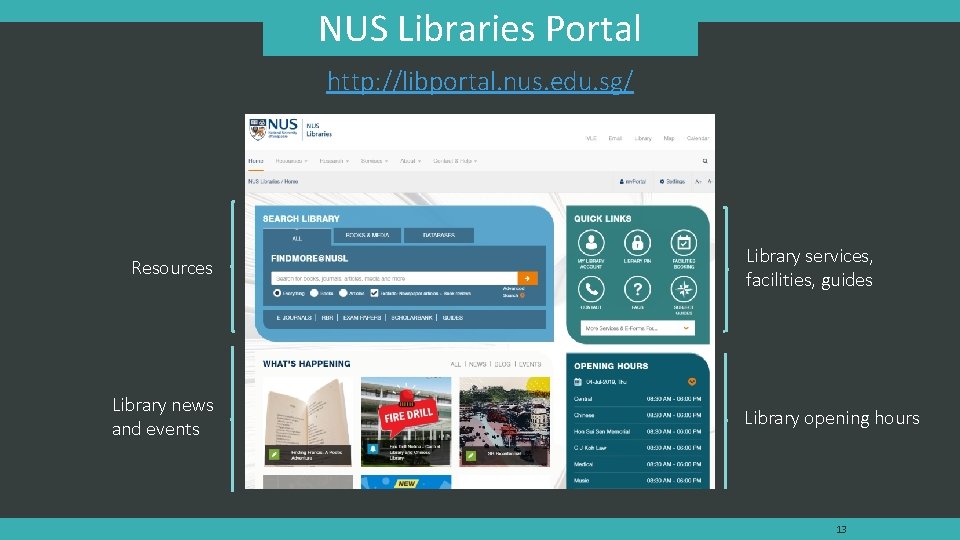 NUS Libraries Portal http: //libportal. nus. edu. sg/ Resources Library news and events Library
