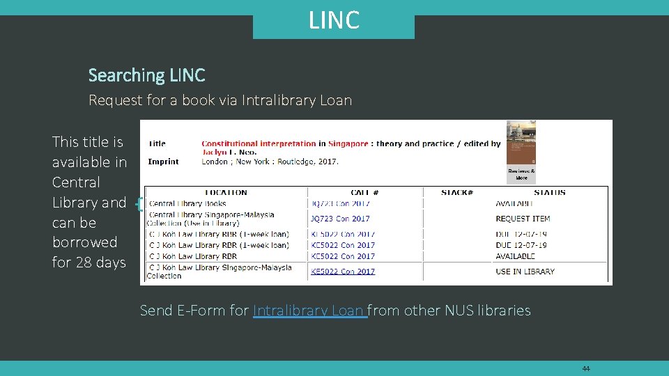 LINC Searching LINC Request for a book via Intralibrary Loan This title is available
