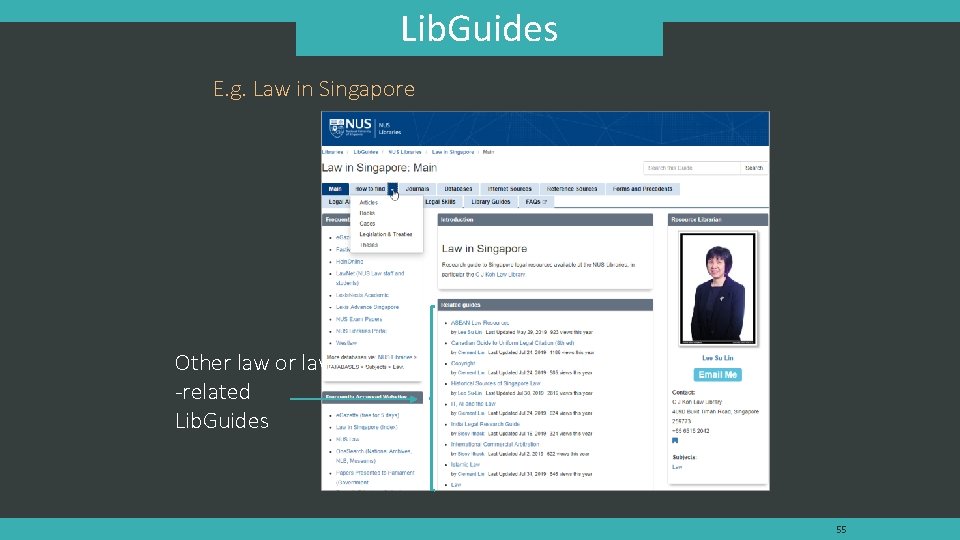 Lib. Guides E. g. Law in Singapore Other law or law -related Lib. Guides