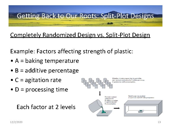 Getting Back to Our Roots: Split-Plot Designs Completely Randomized Design vs. Split-Plot Design Example: