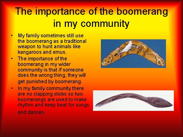 The importance of the boomerang in my community • My family sometimes still use