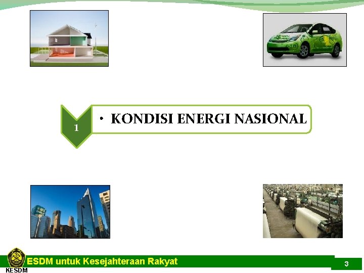 1 • KONDISI ENERGI NASIONAL ESDM untuk Kesejahteraan Rakyat KESDM 3 