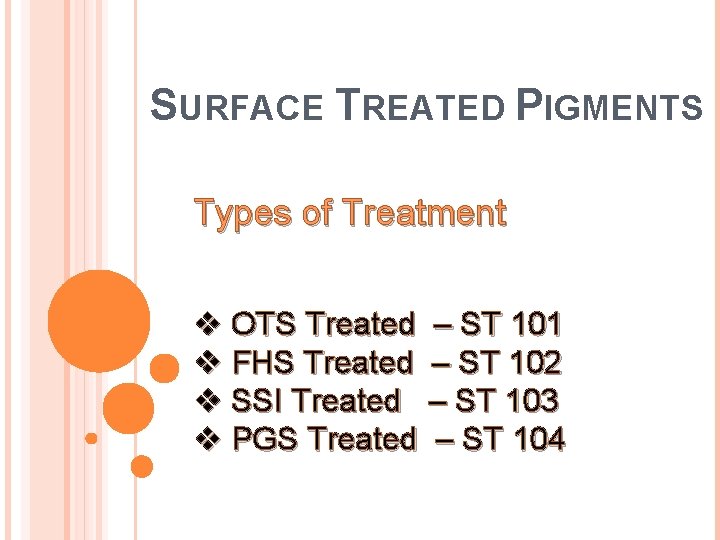 SURFACE TREATED PIGMENTS Types of Treatment v OTS Treated – ST 101 v FHS