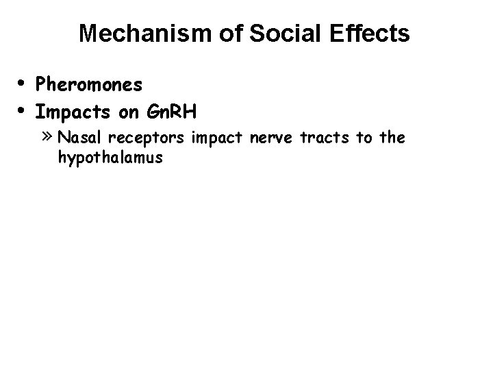 Mechanism of Social Effects • • Pheromones Impacts on Gn. RH » Nasal receptors
