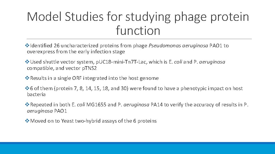 Model Studies for studying phage protein function v. Identified 26 uncharacterized proteins from phage