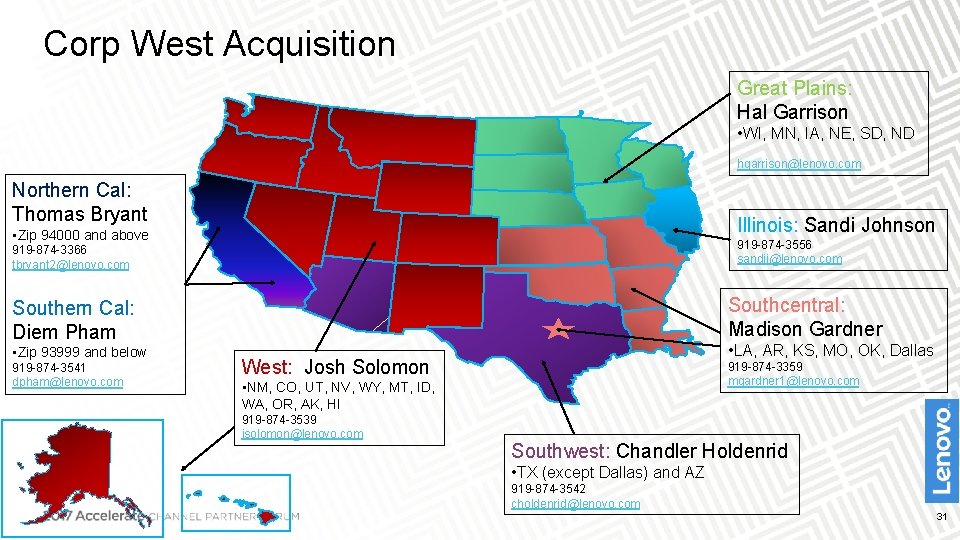 Corp West Acquisition Great Plains: Hal Garrison • WI, MN, IA, NE, SD, ND