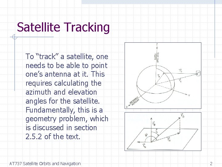 Satellite Tracking To “track” a satellite, one needs to be able to point one’s