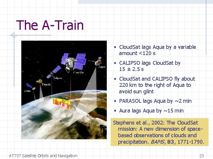 The A-Train • Cloud. Sat lags Aqua by a variable amount <120 s •