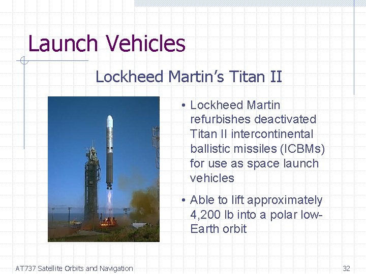 Launch Vehicles Lockheed Martin’s Titan II • Lockheed Martin refurbishes deactivated Titan II intercontinental