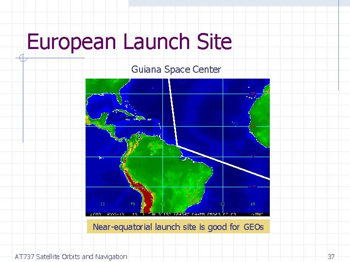 European Launch Site Guiana Space Center Near-equatorial launch site is good for GEOs AT