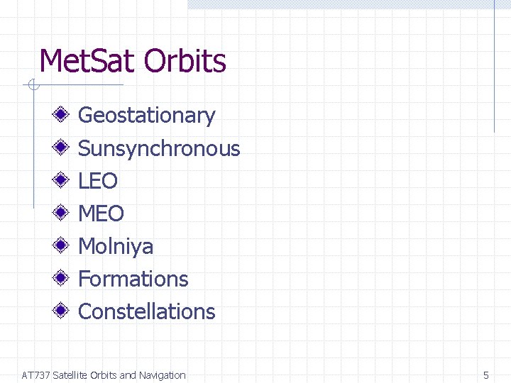 Met. Sat Orbits Geostationary Sunsynchronous LEO Molniya Formations Constellations AT 737 Satellite Orbits and