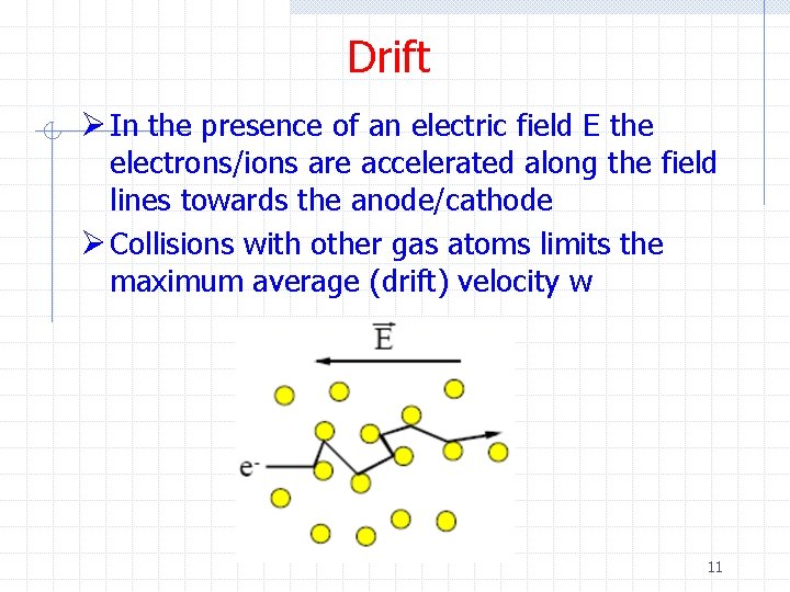 Drift Ø In the presence of an electric field E the electrons/ions are accelerated