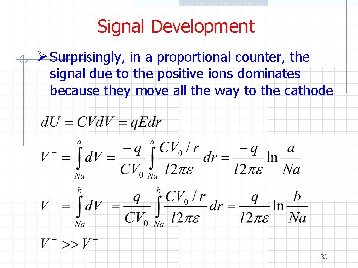 Signal Development Ø Surprisingly, in a proportional counter, the signal due to the positive
