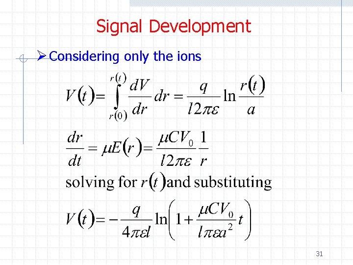 Signal Development Ø Considering only the ions 31 