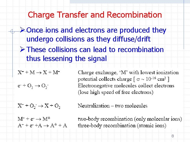 Charge Transfer and Recombination Ø Once ions and electrons are produced they undergo collisions