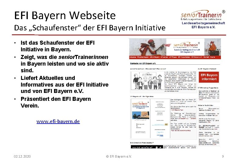 EFI Bayern Webseite Das „Schaufenster“ der EFI Bayern Initiative • Ist das Schaufenster der