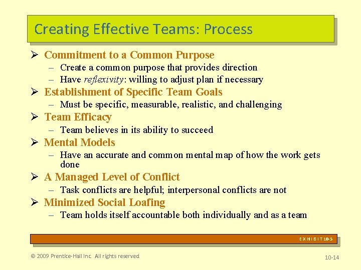 Creating Effective Teams: Process Ø Commitment to a Common Purpose – Create a common