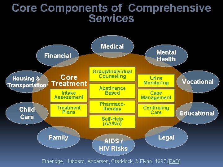 Core Components of Comprehensive Services Medical Financial Housing & Transportation Core Treatment Intake Assessment
