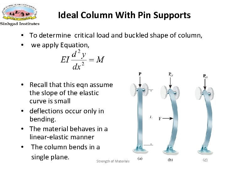 Ideal Column With Pin Supports • To determine critical load and buckled shape of