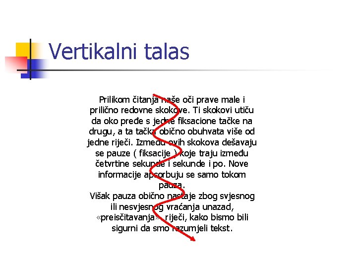 Vertikalni talas Prilikom čitanja naše oči prave male i prilično redovne skokove. Ti skokovi