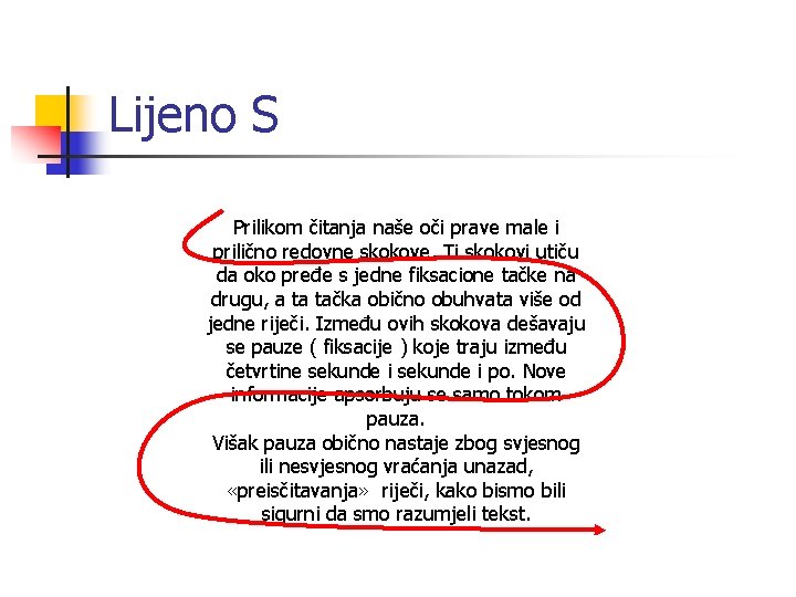 Lijeno S Prilikom čitanja naše oči prave male i prilično redovne skokove. Ti skokovi