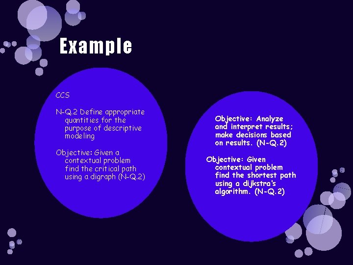 Example CCS N-Q. 2 Define appropriate quantities for the purpose of descriptive modeling Objective: