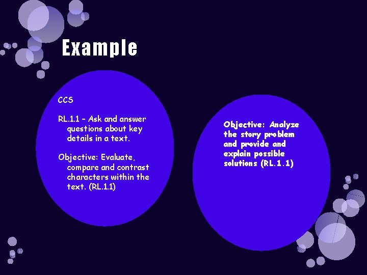 Example CCS RL. 1. 1 – Ask and answer questions about key details in