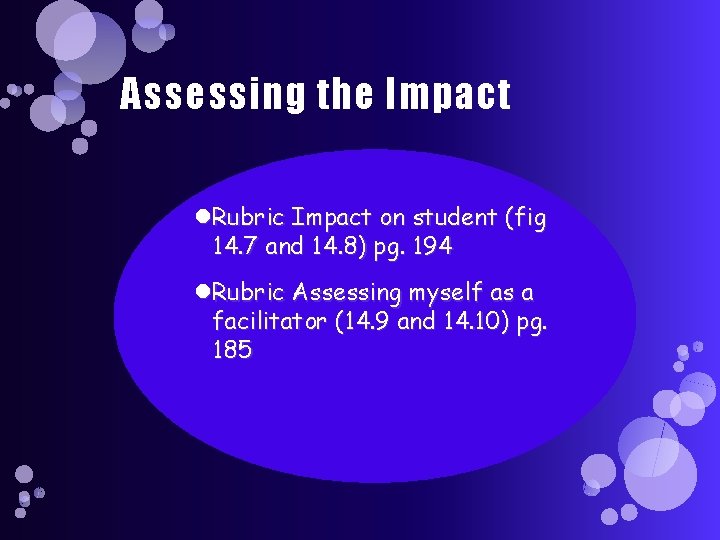 Assessing the Impact Rubric Impact on student (fig 14. 7 and 14. 8) pg.