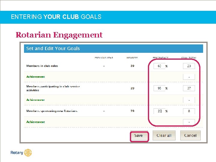 ENTERING YOUR CLUB GOALS Rotarian Engagement 