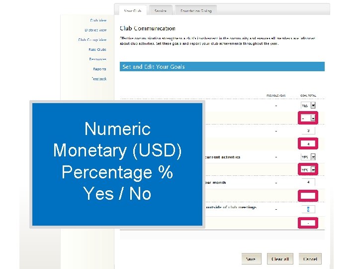 Numeric Monetary (USD) Percentage % Yes / No 