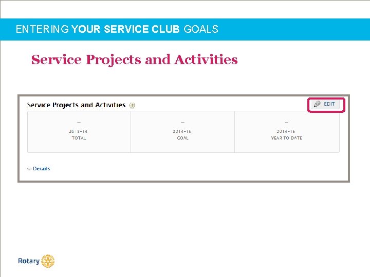 ENTERING YOUR SERVICE CLUB GOALS Service Projects and Activities 