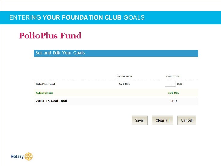 ENTERING YOUR FOUNDATION CLUB GOALS Polio. Plus Fund 