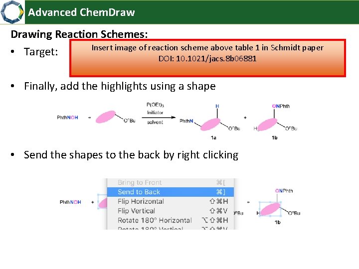 Advanced Chem. Drawing Reaction Schemes: Insert image of reaction scheme above table 1 in